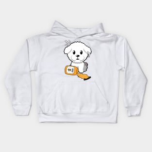 Cute furry dog spilled a jar of honey Kids Hoodie